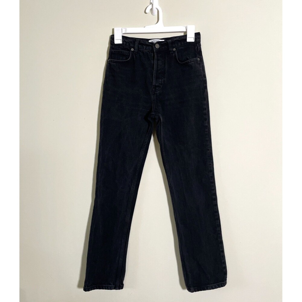 Reformation Women's Cynthia High Rise Straight Jeans Black Sz 25 Distressed Look